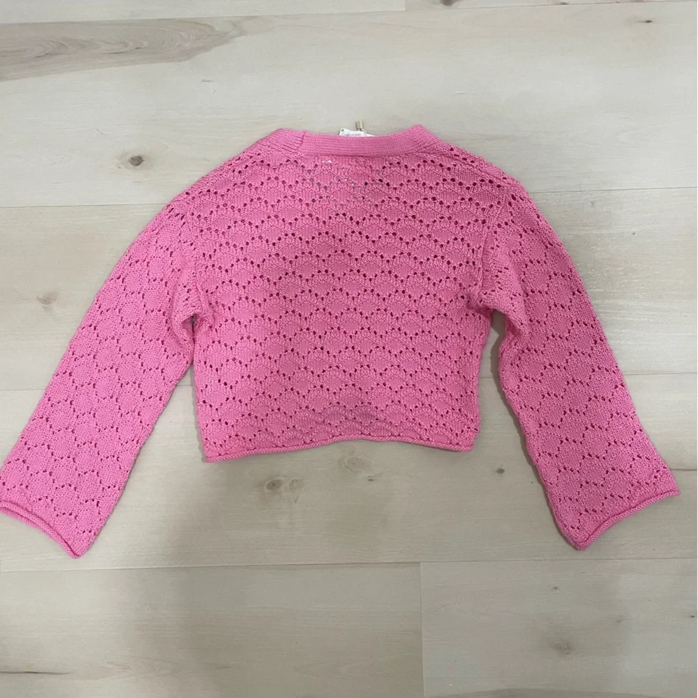 NWT Zara Girl's 5-6 Open Knit Cardigan Sweater Pink Button Down V Neck - Picture 8 of 11